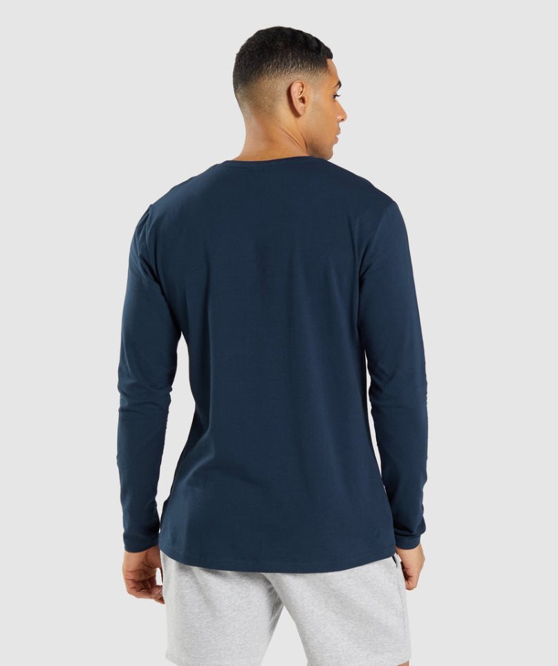 Men's Gymshark Essential Long Sleeve T-Shirts Navy | NZ 4QLIYF